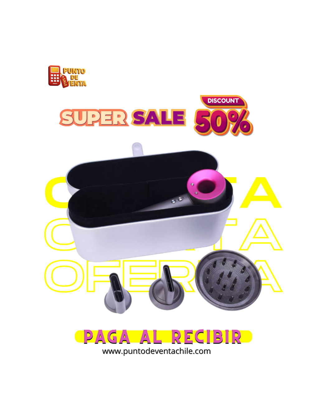 SECADOR TIPO DYSON PROFESIONAL + 5 cabezales diferentes.