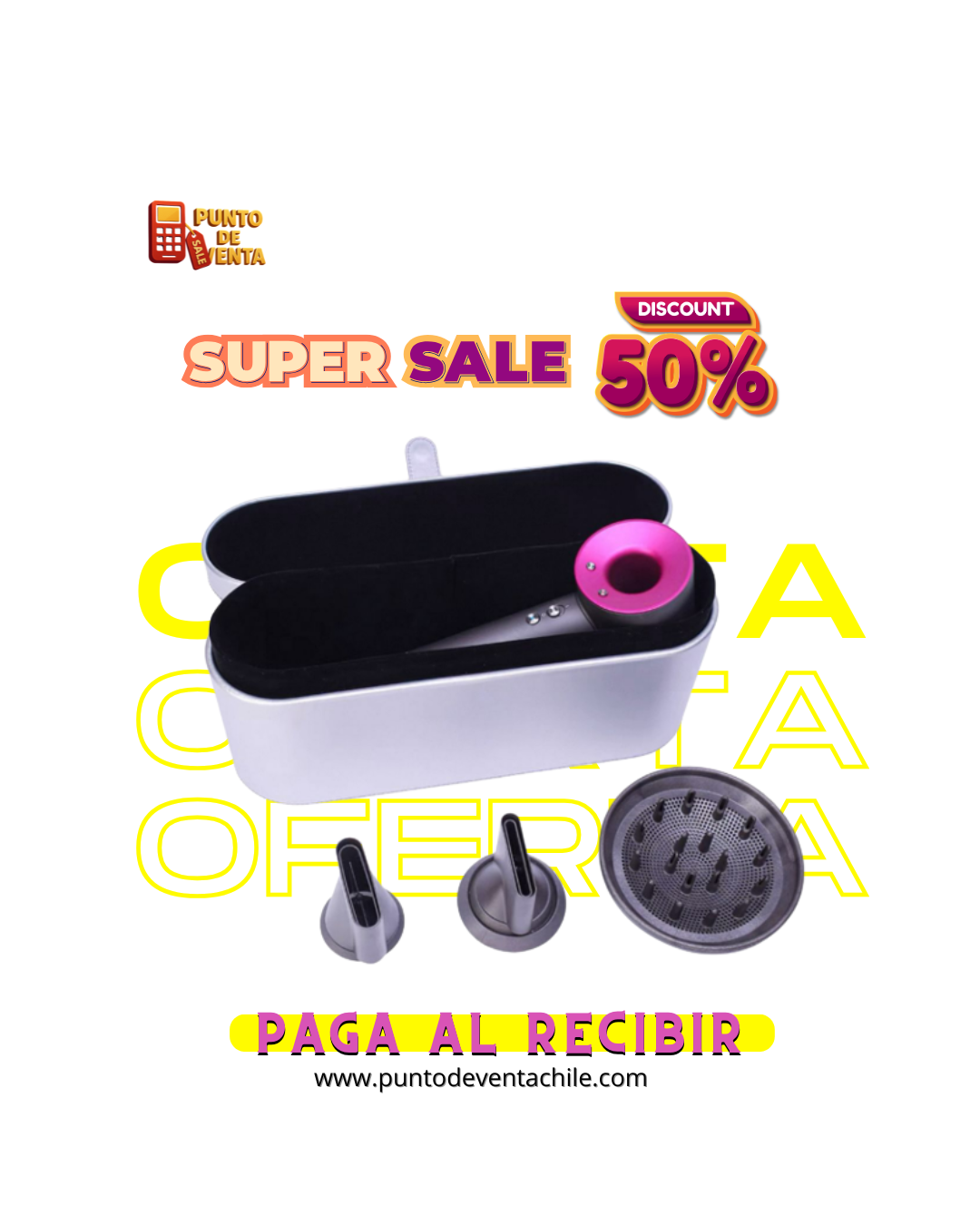 SECADOR TIPO DYSON PROFESIONAL + 5 cabezales diferentes.